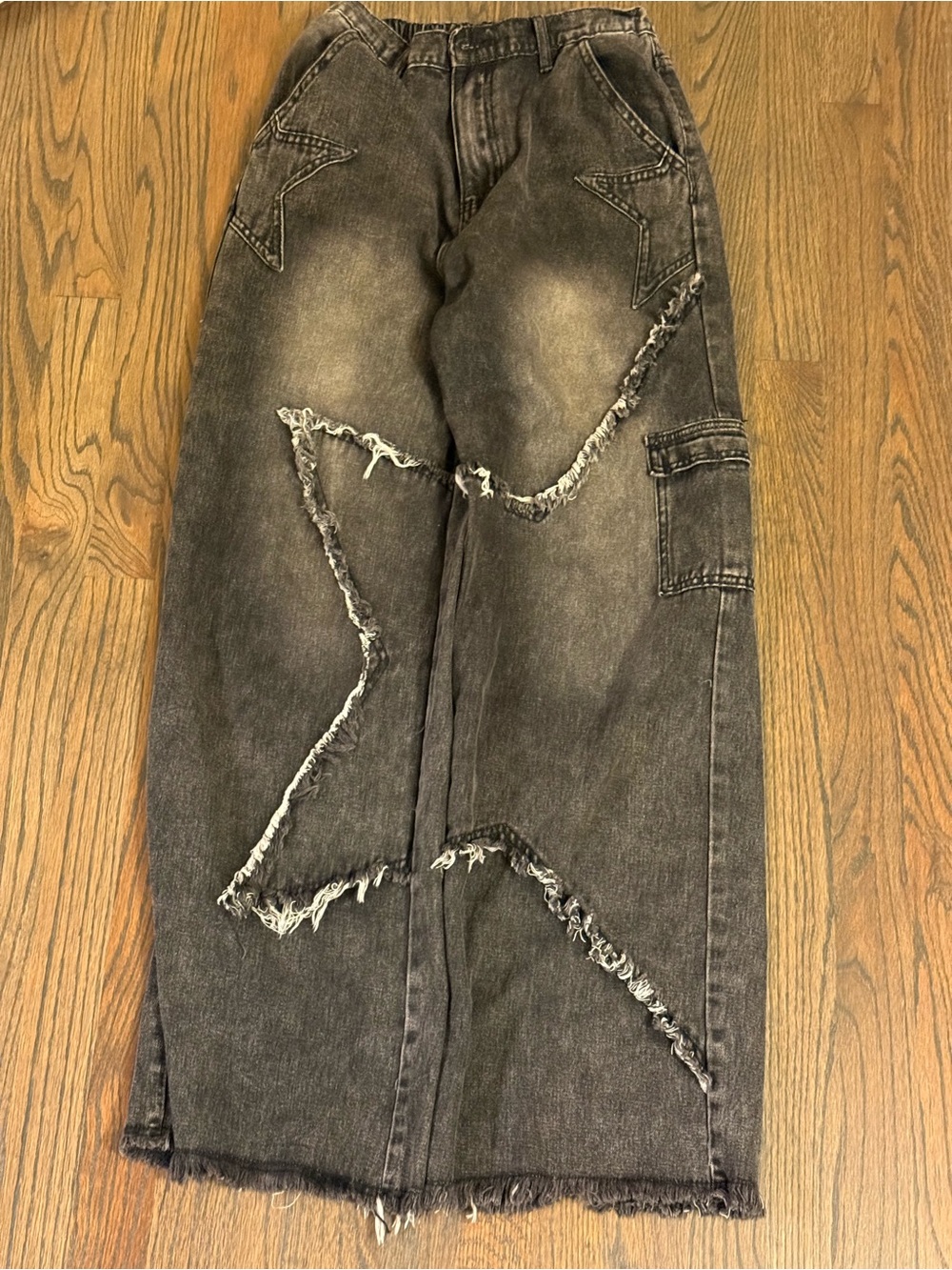 Woman’s Washed Black Distressed Star Detail Jeans